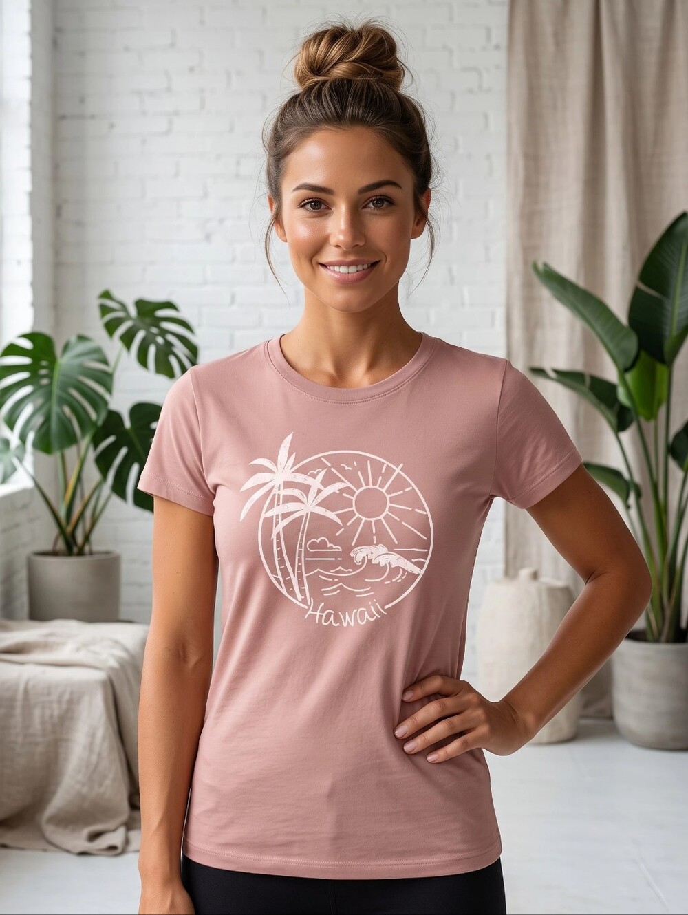 Island Girl Hawaii Dusty Rose Graphic Tee Summer Short Sleeve T-shirt Womens XL